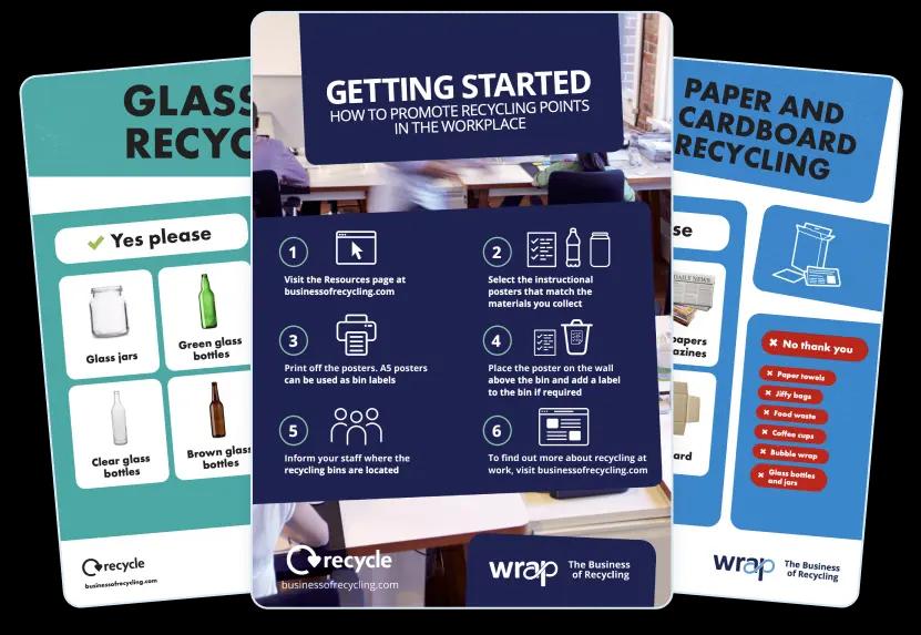 A set of 3 posters communicating recycling points in the workplace